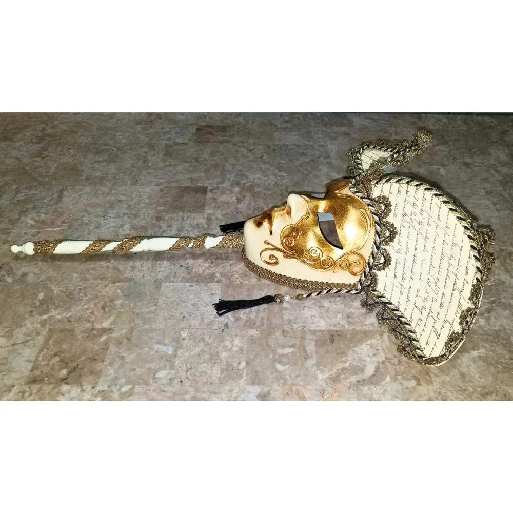 Vintage Hand-Crafted Venetian Venezia Masquerade Mask Opera Stick Made in Italy